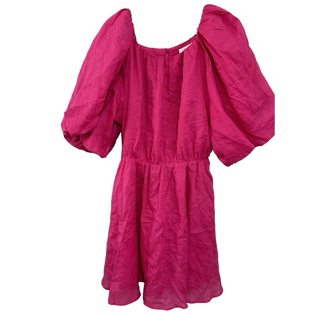 A Loves A Magenta Ramie Puff Sleeve Open Back Mini Dress OL3106RAM Large NWT
